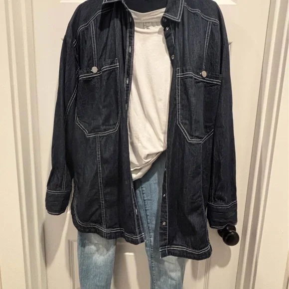 Woman’s Denim shacket - Dark Blue - Picture 2 of 5